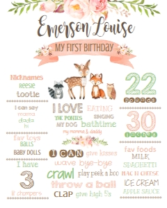 Birthday Stat Milestone Board Woodland Pink Floral: Birthday Stat Milestone Board Woodland Pink Floral