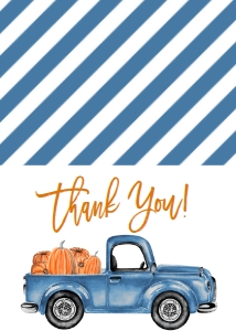 Thank you Pumpkin Truck Dusty Light Blue: Birthday Pumpkin Light Blue Truck Leaves Hay Photo Invite