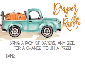BS Aqua Pumpkin Truck Diaper Raffle: Baby Shower Mint Truck Pumpkin