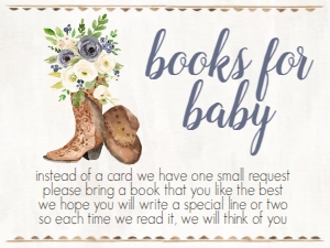 Baby Shower Blue Floral Adventure Boot Book Card design preview