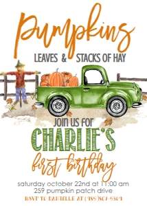 Birthday Pumpkin Truck Sage Green Invite: Birthday Pumpkin Truck Sage Green Invite