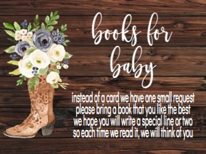 Baby Shower Blue Floral Rustic Boot Book Card: Baby Shower Blue Floral Rustic Boot Invitation 531088263