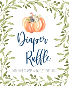 BSS Blue Floral Greenery Pumpkin Diaper Raffle Sign: BSS Pumpkin Baby Blue Greenery Welcome