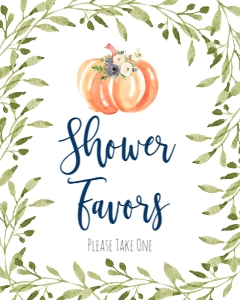 BSS Blue Floral Greenery Pumpkin Shower Favors Sign: BSS Pumpkin Baby Blue Greenery Welcome