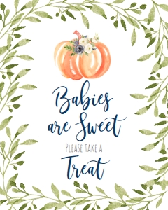 BSS Blue Floral Greenery Pumpkin Sweet Treat Sign: BSS Pumpkin Baby Blue Greenery Welcome