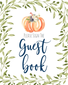 BSS Blue Floral Greenery Pumpkin Guest Book Sign: BSS Pumpkin Baby Blue Greenery Welcome