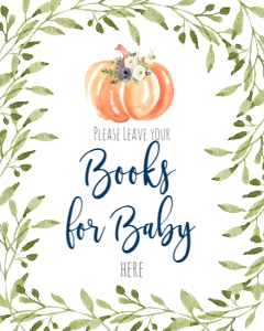 BSS Blue Floral Pumpkin Greenery Books Sign: BSS Pumpkin Baby Blue Greenery Welcome