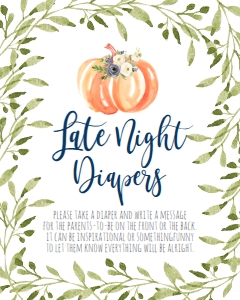 BSS Blue Floral Greenery Pumpkin Late Night Diapers Sign: BSS Pumpkin Baby Blue Greenery Welcome