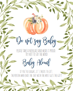 BSS Blue Floral Greenery Pumpkin Don't Say Baby Sign: BSS Pumpkin Baby Blue Greenery Welcome