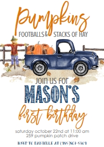 Birthday Navy Truck Pumpkin Football Invite: Birthday Navy Truck Pumpkin Football Invite