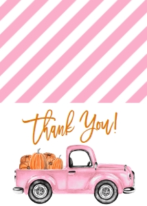 Light Pink Truck Pumpkin Thank You: Birthday Light Pink Pumpkin Truck