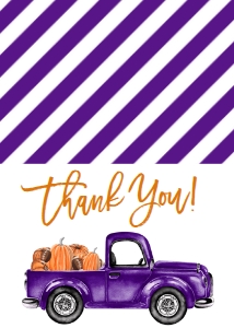 Purple Truck Pumpkin Thank You: Fall Birthday Purple Truck