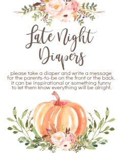 BSS Pumpkin Baby Greenery Late Night Diapers Sign: Baby Shower Pumpkin Greenery Welcome Sign 18x24