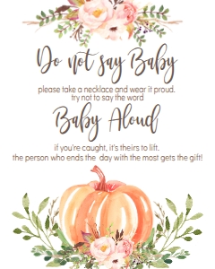 BSS Pumpkin Baby Greenery Do Not Say Baby Sign: Baby Shower Pumpkin Greenery Welcome Sign 18x24
