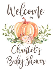 BSS Pumpkin Baby Greenery Welcome Sign 18x24: Baby Shower Pink Floral Orange Pumpkin Kit