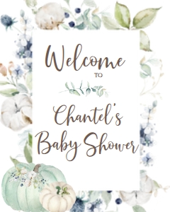 BSS Pumpkin Baby Blue Greenery Welcome Sign 8x10: BS Pumpkin Baby Blue Greenery