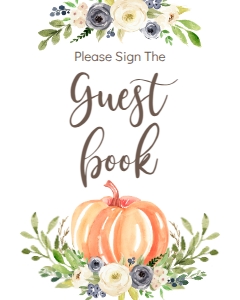 BSS Blue Pumpkin Greenery Guest Book: BSS Pumpkin Blue Greenery Welcome Sign 18x24