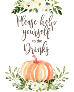 BSS White Floral Pumpkin Drinks Sign: BSS White Floral Pumpkin Mom-osa Bar Sign