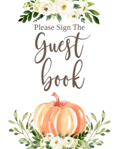 BSS White Floral Pumpkin Guest Book Sign: BSS White Floral Pumpkin Mom-osa Bar Sign