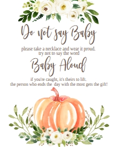 BSS White Floral Pumpkin Don't Say Baby Sign: BSS White Floral Pumpkin Mom-osa Bar Sign