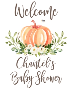 BSS White Floral Pumpkin Welcome Sign 8X10: Baby Shower White Floral Pumpkin