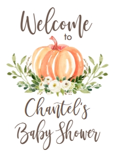 BSS White Floral Pumpkin Welcome Sign 18x24: BSS White Floral Pumpkin Mom-osa Bar Sign