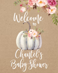 BSS Romantic Floral Pumpkin Welcome Sign 8x10: Baby Shower Floral Boho Pumpkin Kraft