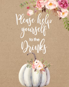 BSS Romantic Floral Pumpkin Drink Sign: BSS Romantic Boho Floral Welcome Sign 8x10