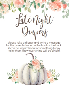BSS Baby Floral Pumpkin Late Night Diapers Sign: BSS Floral Pumpkin Welcome Sign 8x10