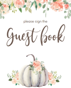 BSS Baby Floral Pumpkin Guest Book Sign: BSS Floral Pumpkin Welcome Sign 8x10