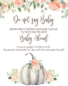 BSS Baby Floral Pumpkin Don't Say Baby Sign: BSS Floral Pumpkin Welcome Sign 8x10