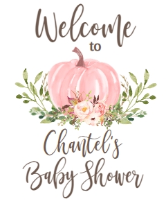BSS Floral Pink Pumpkin Welcome Sign 8x10: Baby Shower Floral Pink Pumpkin