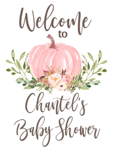 BSS Pink Pumpkin Floral Baby Welcome Sign 18x24: BSS Floral Pink Pumpkin Welcome Sign 8x10