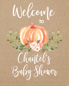 BSS Pink Floral Pumpkin Greenery Kraft Welcome Sign 8x10: Baby Shower Pumpkin Greenery Kraft Variations