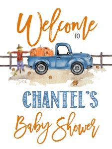 BSS Light Blue Truck Pumpkin Welcome Sign 18x24: BS Light Blue Truck Pumpkin Welcome Sign 8x10