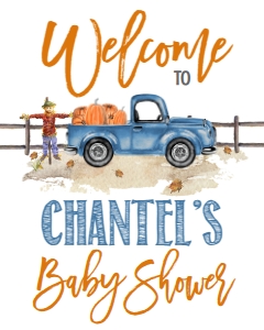 BSS Light Blue Truck Pumpkin Welcome Sign 8x10: Baby Shower Light Blue Truck Pumpkin