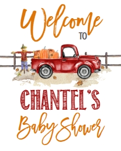 BSS Red Truck Pumpkin Welcome Sign 8x10: Baby Shower Red Truck Pumpkin