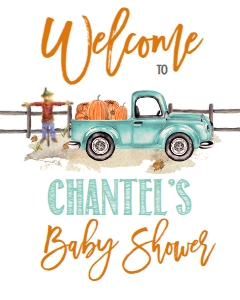 BSS Mint Pumpkin Truck  Welcome Sign 8x10: Baby Shower Mint Truck Pumpkin