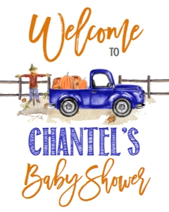 BSS Blue Truck Pumpkin Welcome Sign 8x10: BS Blue Truck Pumpkin