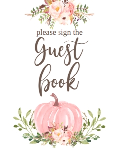 BSS Pink Pumpkin Floral Guest Sign: BSS Floral Pink Pumpkin Welcome Sign 8x10