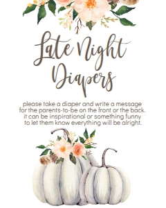 BSS Boho Fall Floral Pumpkin Late Night Diapers Sign: BSS Boho Pumpkin Welcome Sign 8x10