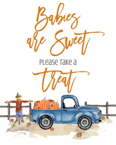 BSS Light Blue Truck Pumpkin Sweet Treat Sign: BS Light Blue Truck Pumpkin Welcome Sign 8x10