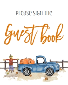 BSS Light Blue Truck Pumpkin Guest Book Sign: BS Light Blue Truck Pumpkin Welcome Sign 8x10
