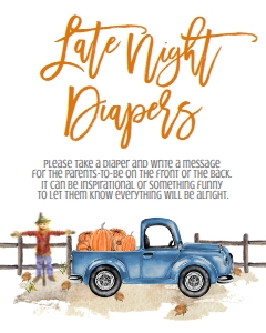 BSS Light Blue Truck Pumpkin Late Night Diapers Sign: BS Light Blue Truck Pumpkin Welcome Sign 8x10