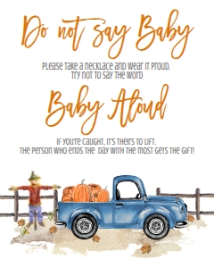 BSS Light Blue Truck Pumpkin Don't Say Baby Sign: BS Light Blue Truck Pumpkin Welcome Sign 8x10