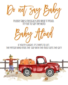 BSS Red Truck Pumpkin Don't Say Baby Sign: BSS Red Truck Pumpkin Welcome Sign 8x10