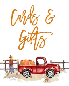 BSS Red Truck Pumpkin Cards and Gifts Sign: BSS Red Truck Pumpkin Welcome Sign 8x10