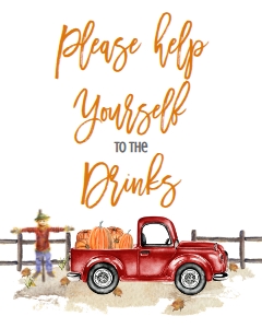 BSS Red Truck Pumpkin Drinks Sign: BSS Red Truck Pumpkin Welcome Sign 8x10