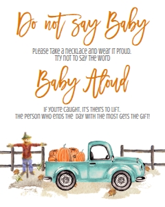 BSS Mint Truck Pumpkin Don't Say Baby Sign: BSS Mint Pumpkin Truck Welcome Sign 8x10