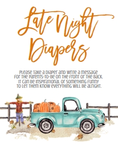BSS Mint Truck Pumpkin Late Night Diapers Sign: BSS Mint Pumpkin Truck Welcome Sign 8x10